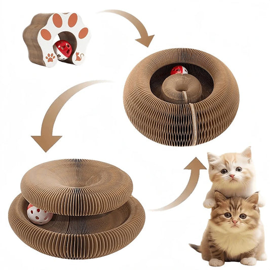 Multi-Level Foldable Cat Scratcher with Bell & Catnip - optimized image