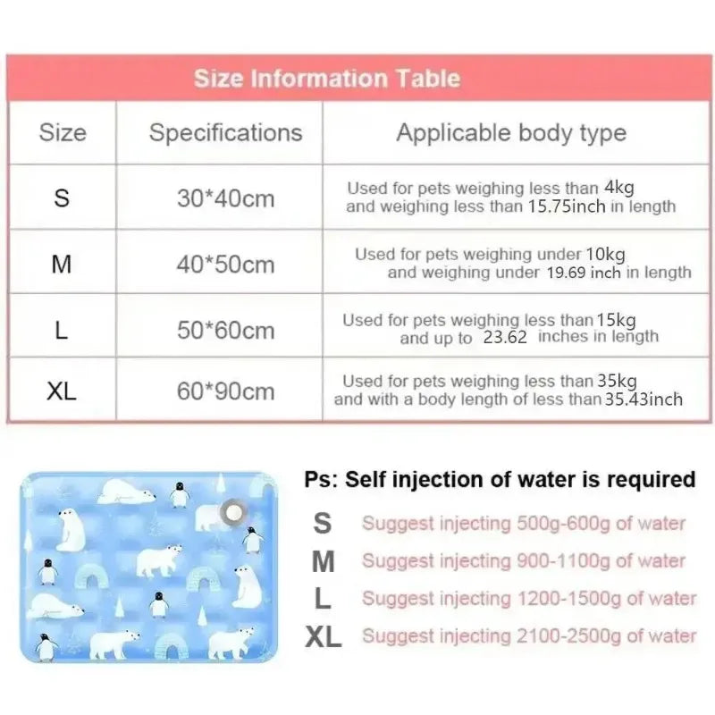 Floor Mat Self Water Adding Ice Gel Cooling Cushion Portable Durable Pet Cold Bed for Small and Large Dogs Summer Rest Accessory