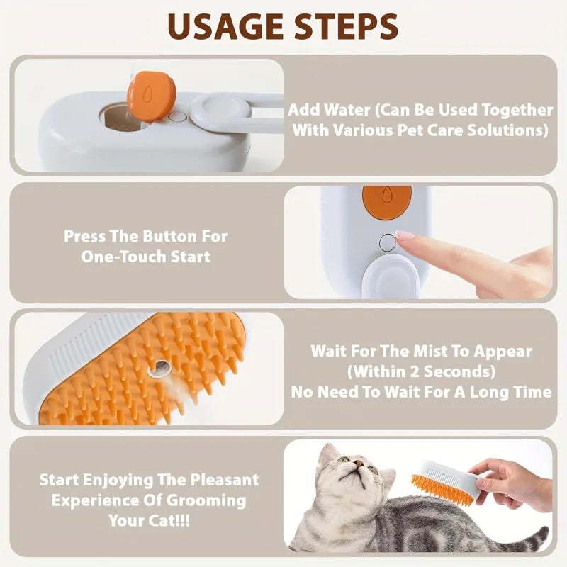 3 In 1 Electric Spray Cat Steam Brush