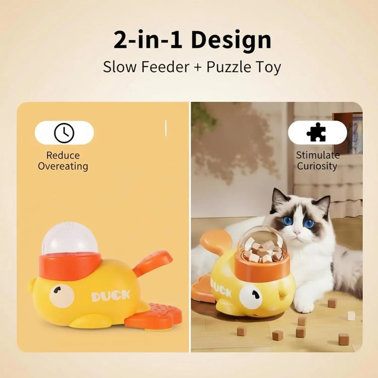 2-In-1 Duck-Shaped Interactive Slow Feeder Toy