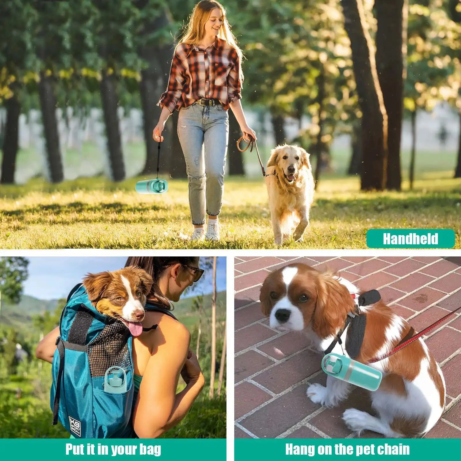 Ergonomic dog poop scooper with attached bags.